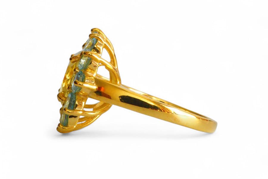 Lemon Quartz & Aquamarine Bicolor Candy Ring（横）